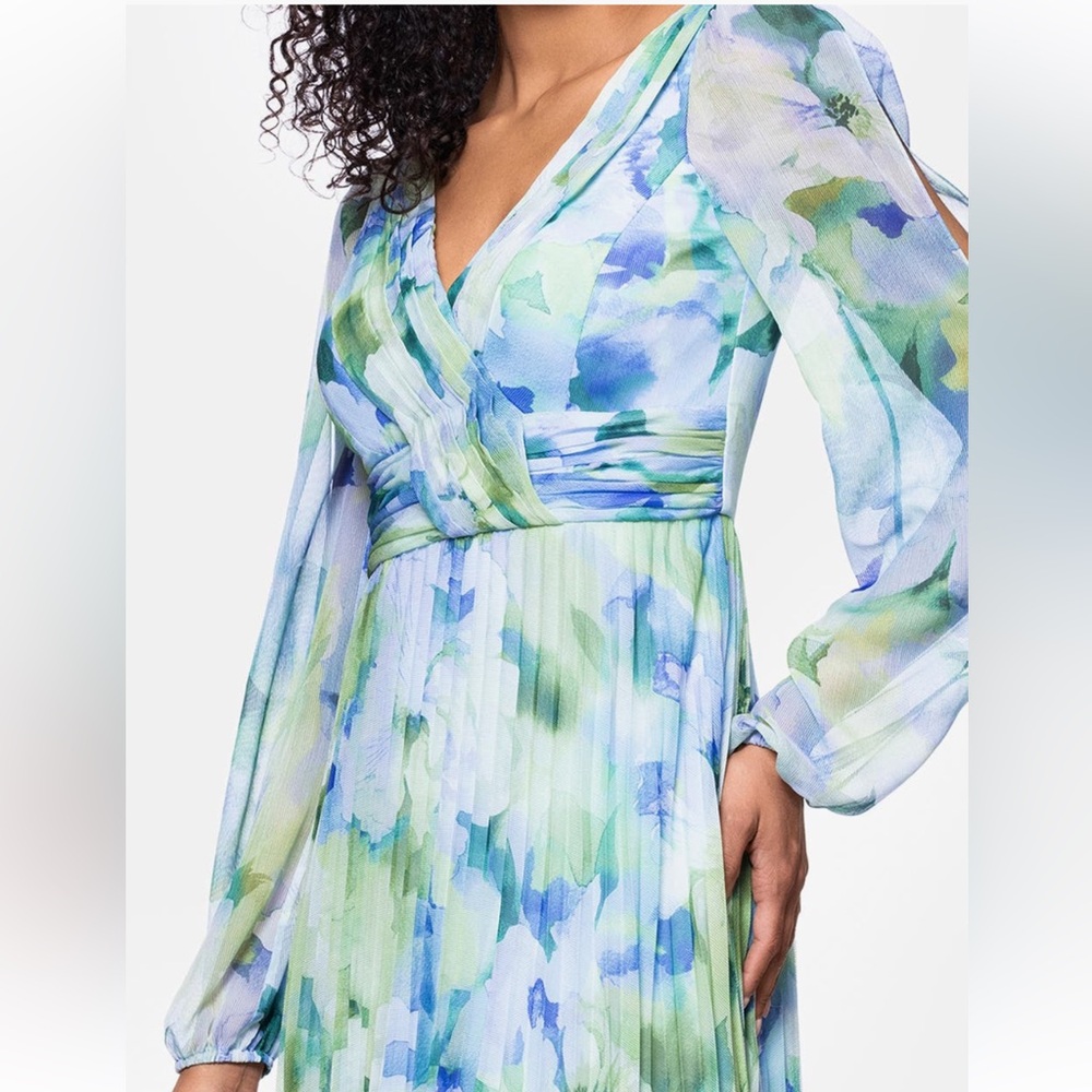 Betsy & Adam Blue and Green Long Sleeve Dress